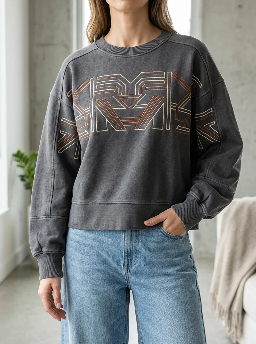 Women's Printed Abstract Geometric Crewneck Sweatshirt