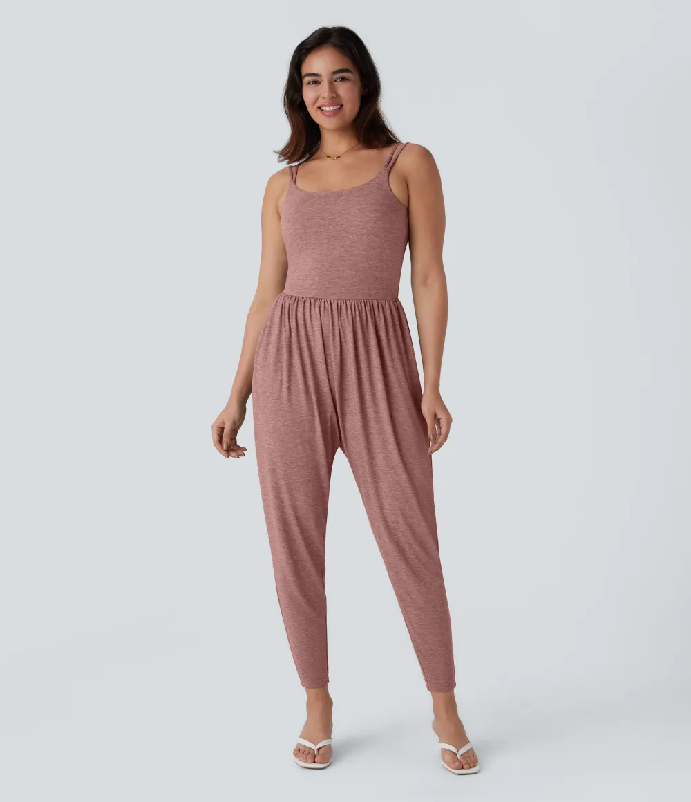 Double Straps Pocket Harem Casual Jumpsuit-Easy Peezy