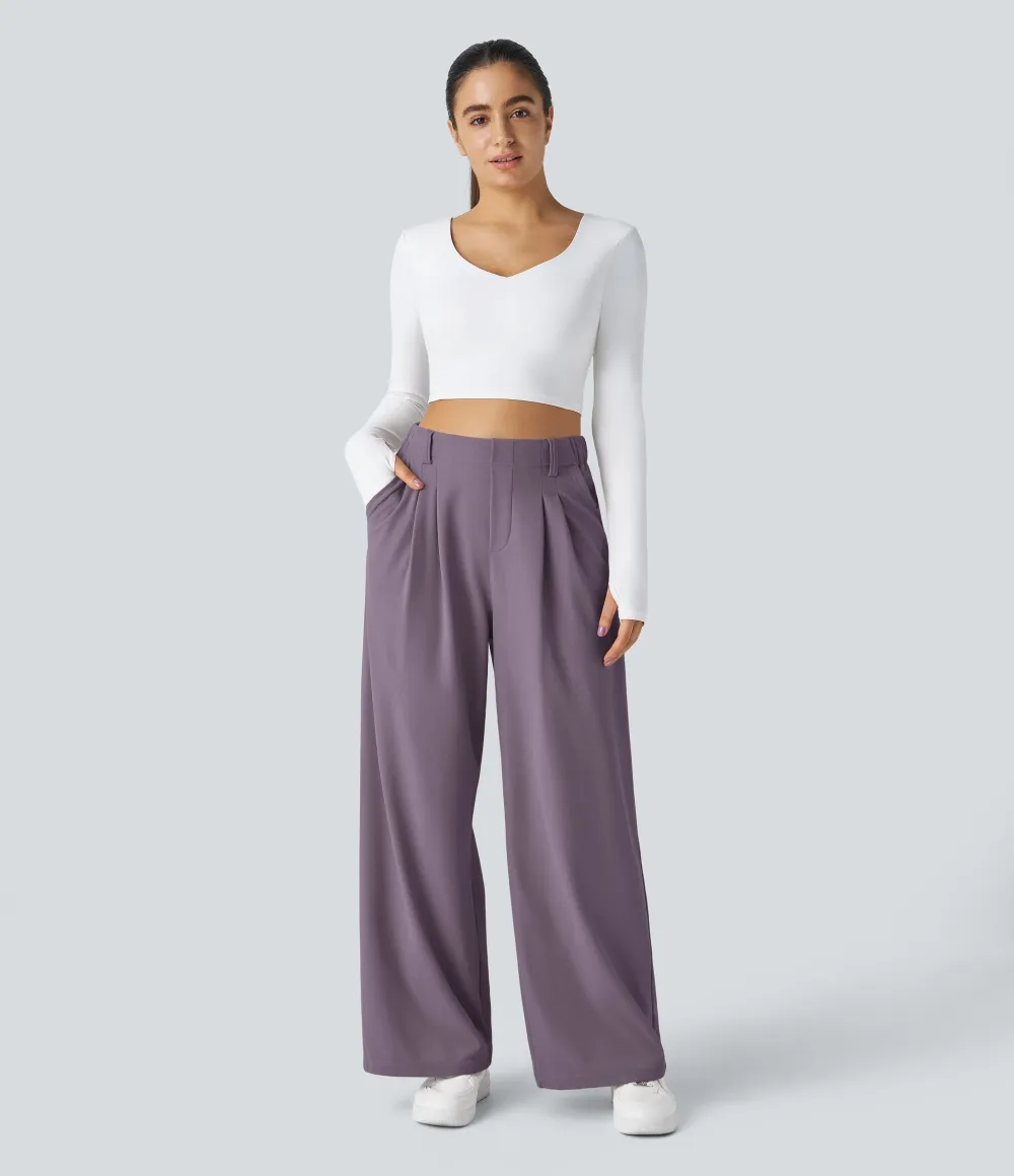 2026🔥  High Waisted Pocket Straight Leg Work Pants