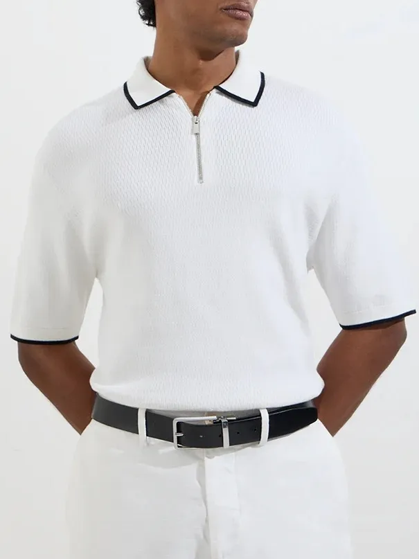 Knitted Loose Cotton-Blend Polo T-Shirt