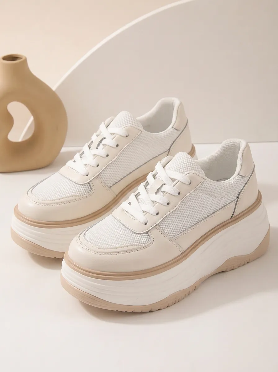 Lace-Detail Mesh Lace-Up Running Women's Chunky Platform Shoes