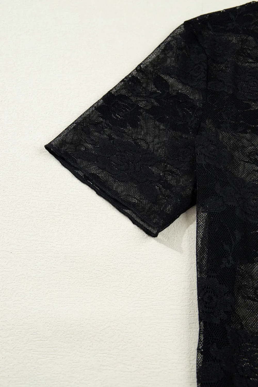 Black Floral Lace Mesh Short Sleeve Top