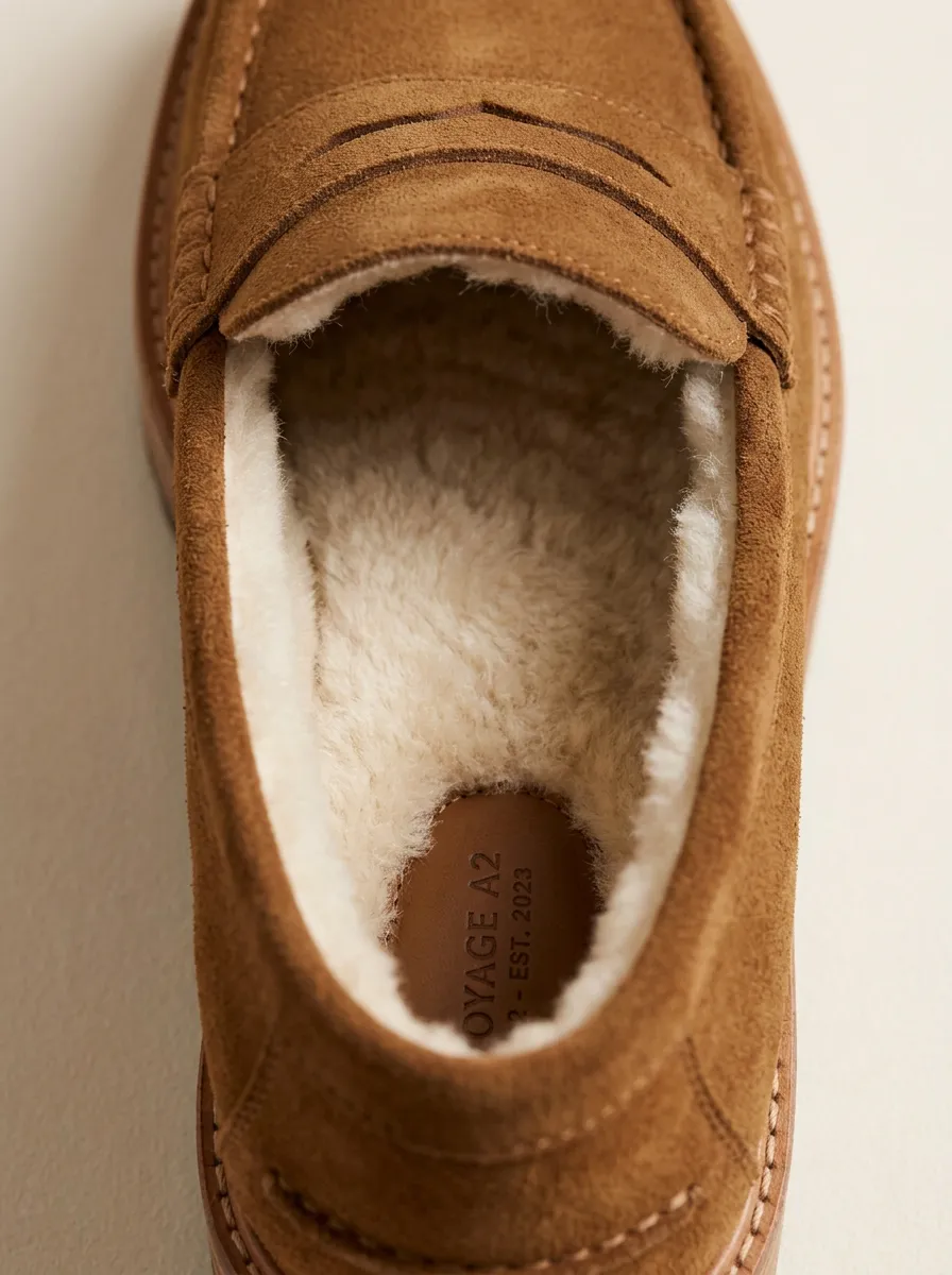 Women's Worksite Faux Fur Lined Platform Suede Wood Sole Loafers
