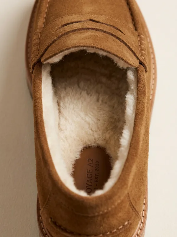 Women's Worksite Faux Fur Lined Platform Suede Wood Sole Loafers