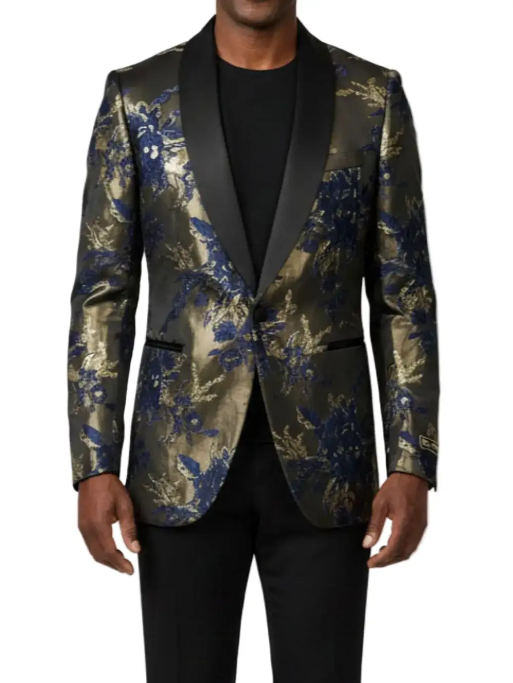Blue Slim Fit Floral Jacket