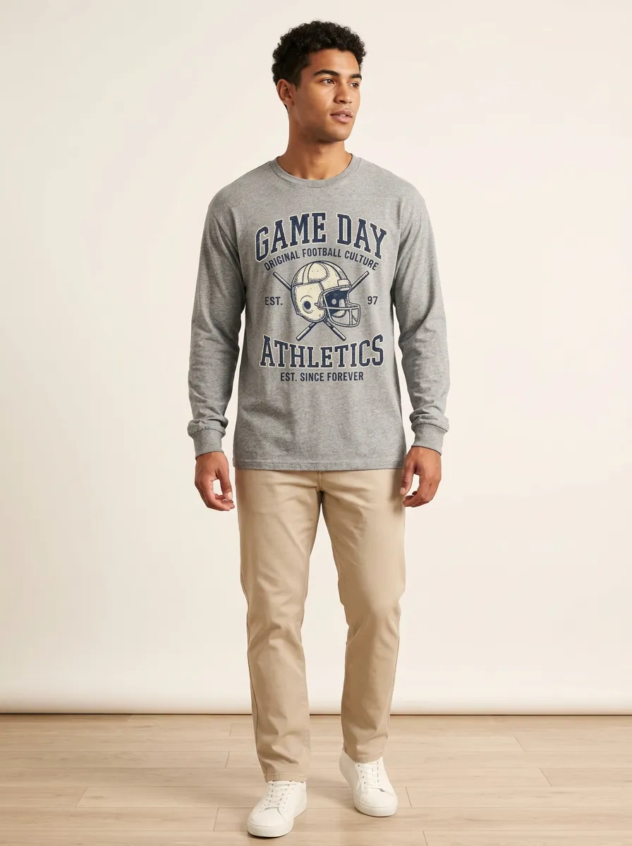 Men's American Football Game Day Helmet Graphic Long Sleeve T-shirt