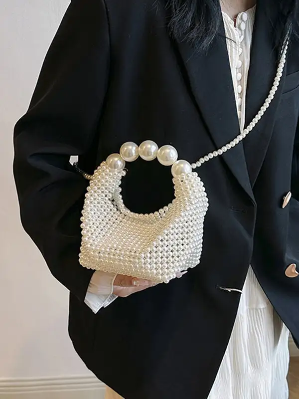 Beaded Pearl Compact Shoulder Bag