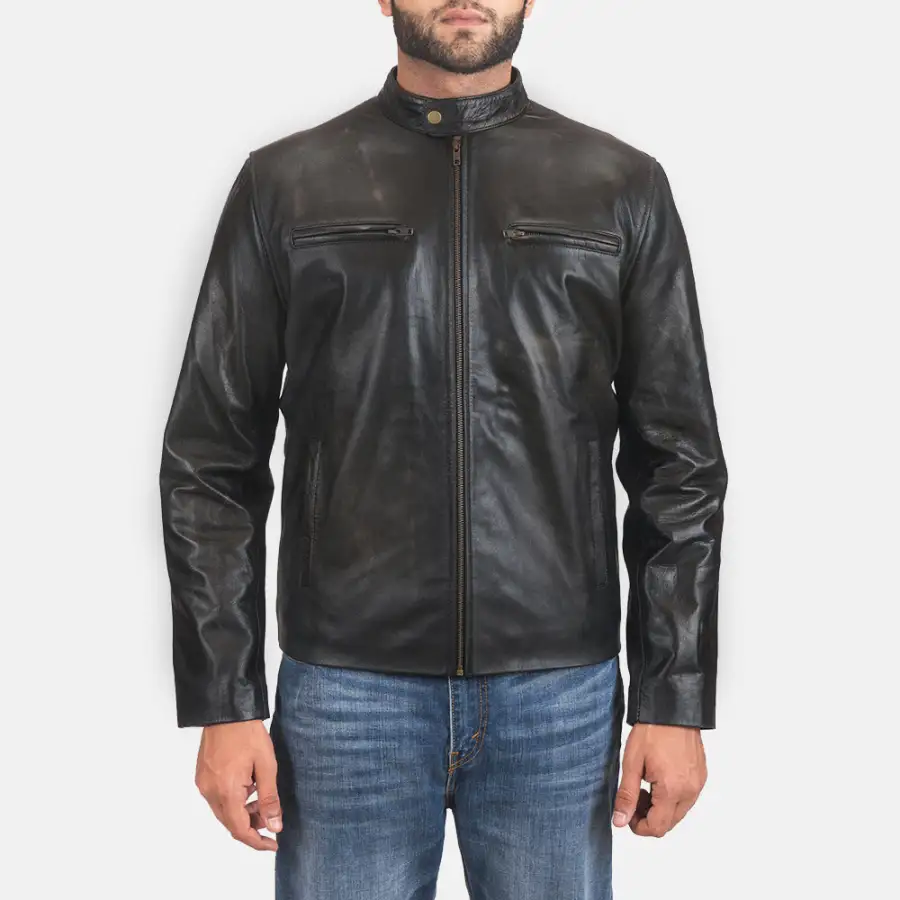 Men's Classic Textured Biker Leather Jacket