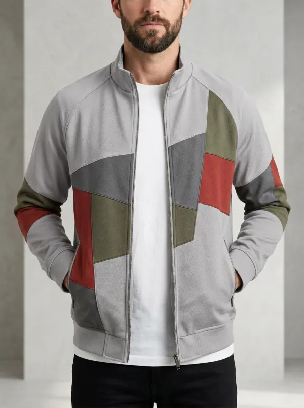 Men's Geometric Colorblock Pattern Printed Jacket