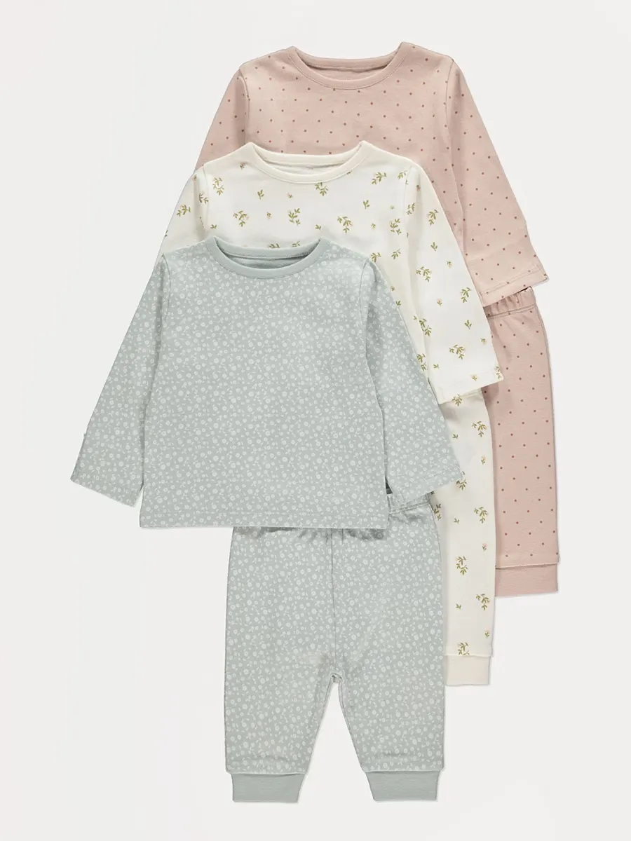 Pastel Floral Long Sleeve Pyjamas 3 Pack