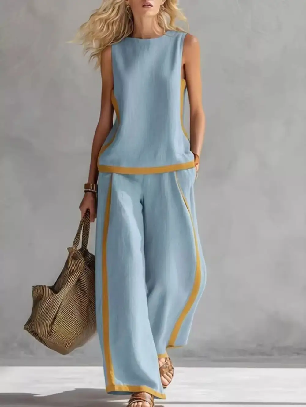 Sleeveless Tank Top and Wide Leg Pants Set