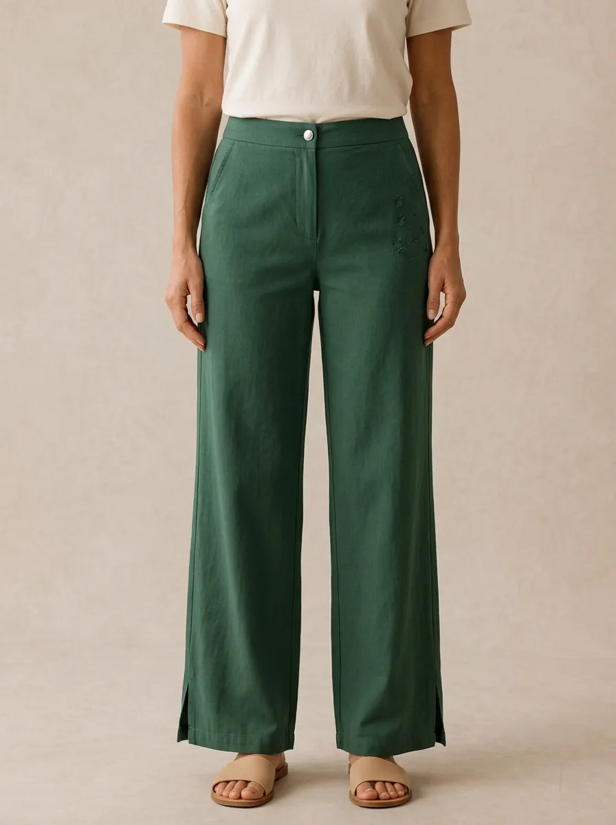 Women's Floral Embroidered Wide-Leg Trousers