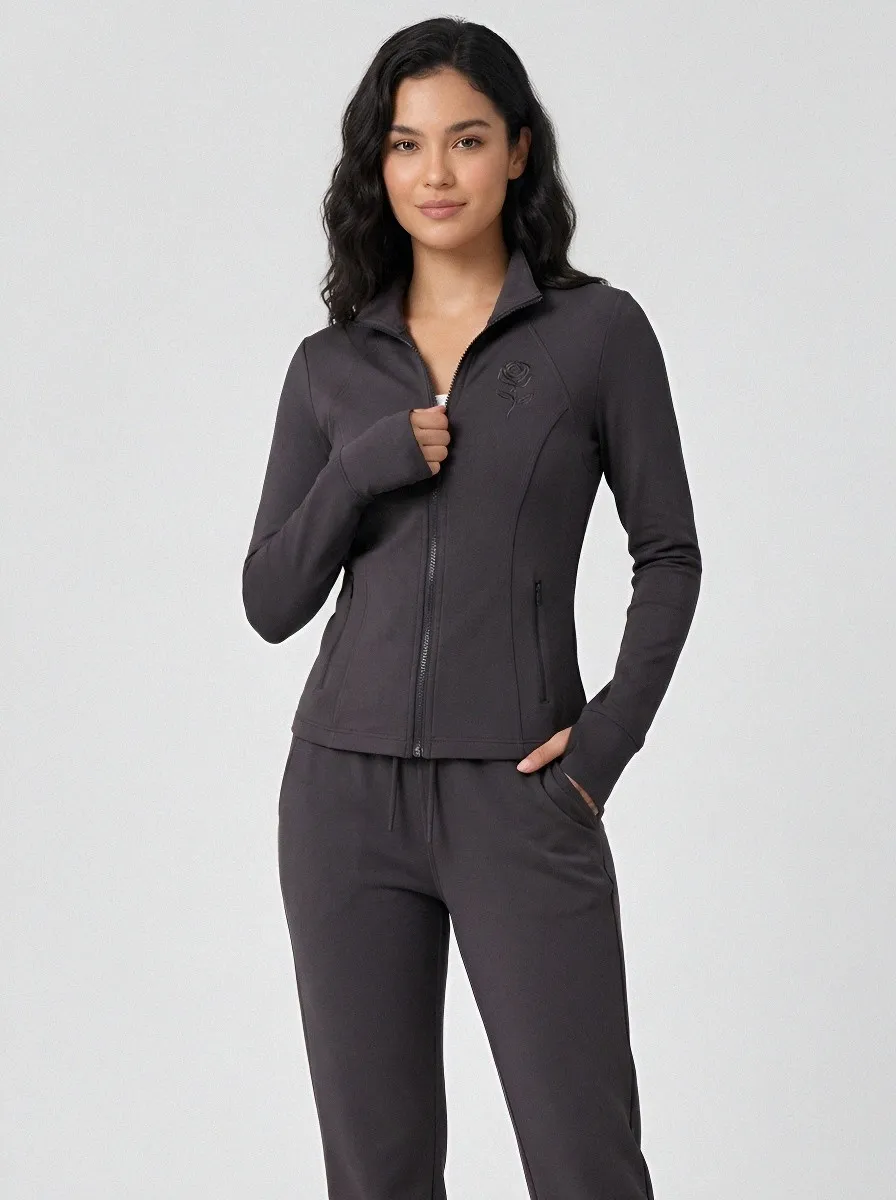 Women's Rose Embroidery Dusty Pink Tracksuit