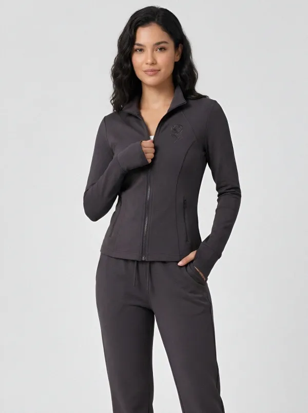 Women's Rose Embroidery Dusty Pink Tracksuit