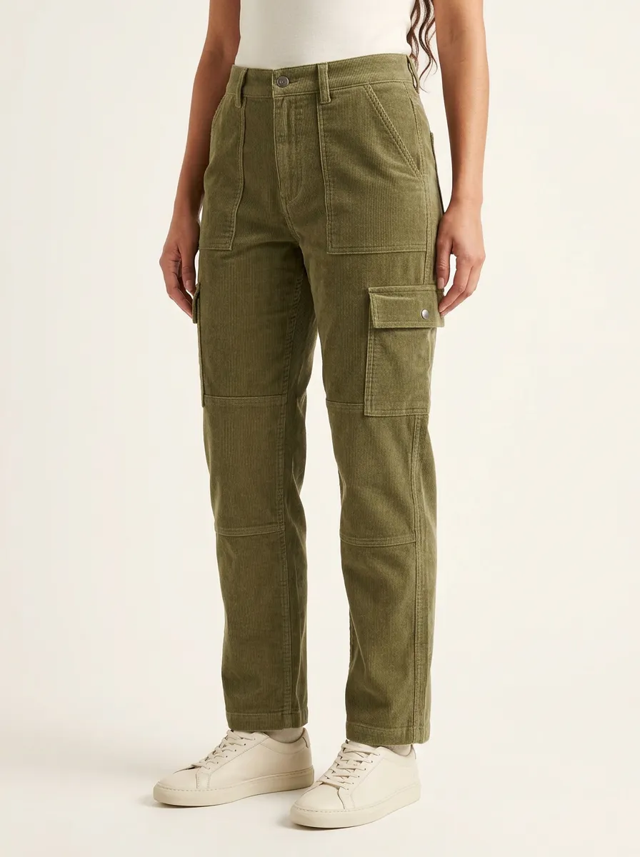 Women's Utility-Pocket Cargo Corduroy Pants
