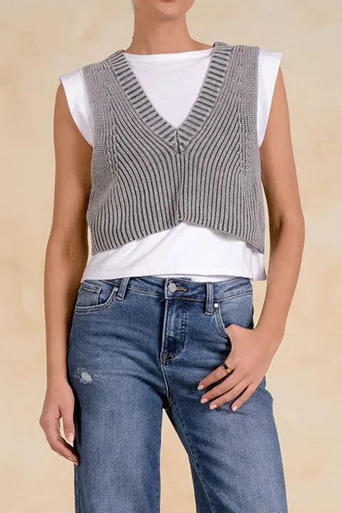 Grey Knit V-Neck Layered Tank Top