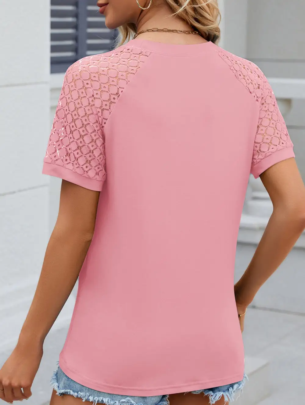 Lace Patch Crew Neck Tee