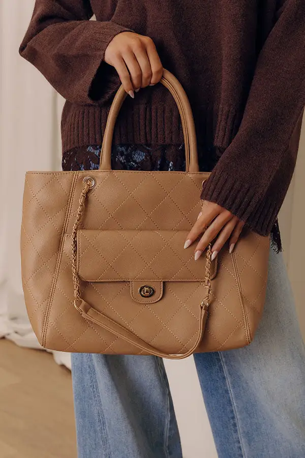 Faux Leather Quilted Chain-Strap Tote Bag