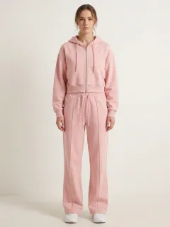Women's Modern Minimal Cropped Hooded Jacket and Flare Pants Active Set