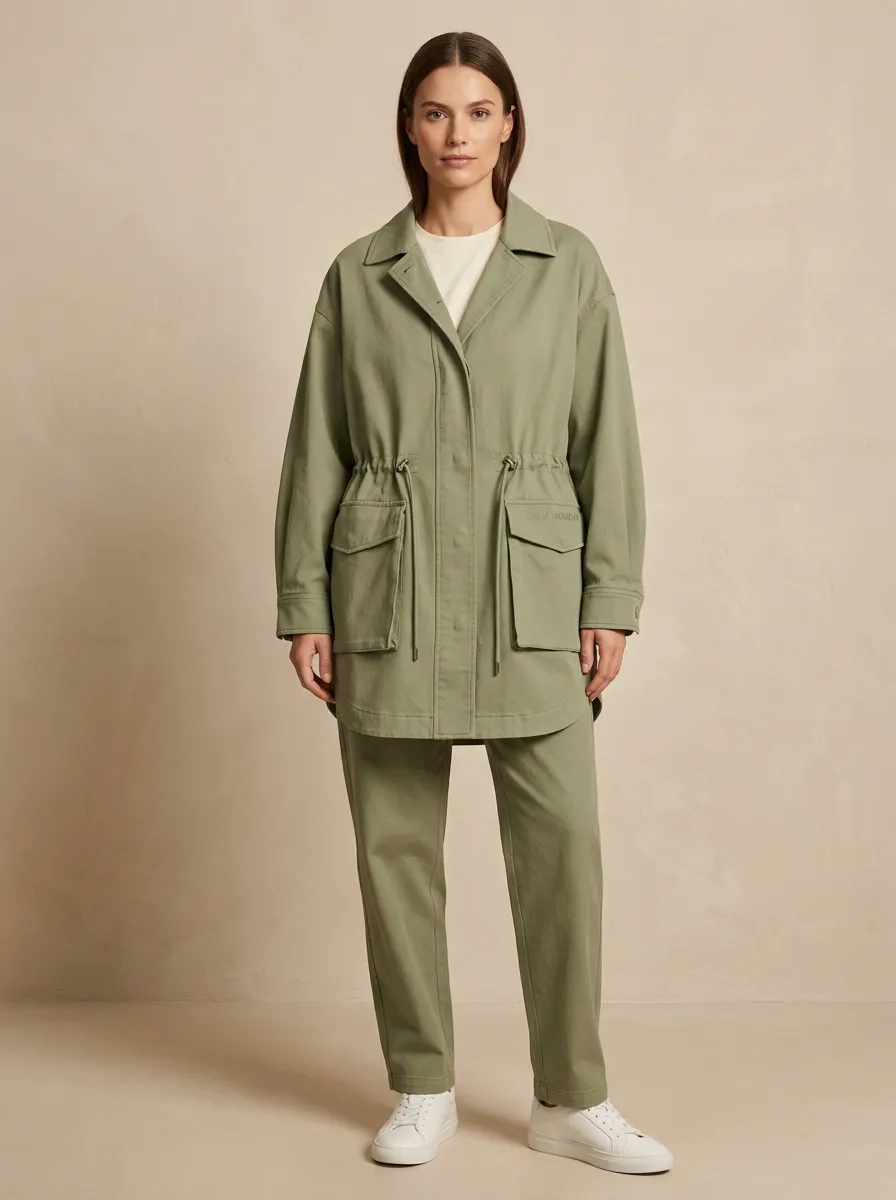 Casual Drawstring Waist Utility Printed Jacket