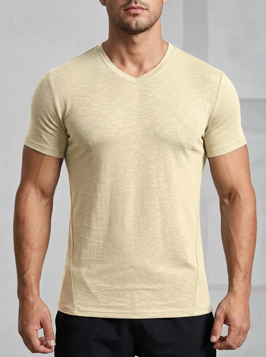 Classic V-Neck Finish Men's Slim Fit Short Sleeve T-Shirt