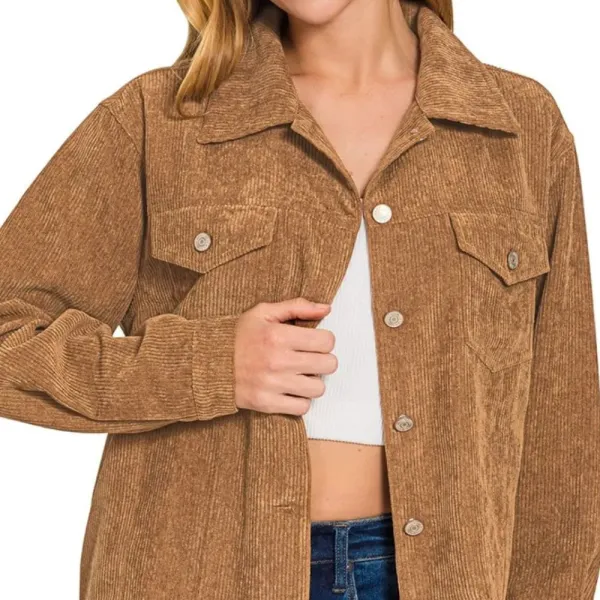 Distressed Corduroy Cropped Pocket Detail Casual Jacket