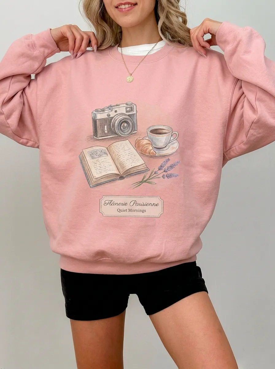 Women's Paris Camera Coffee Book Graphic Sweatshirt