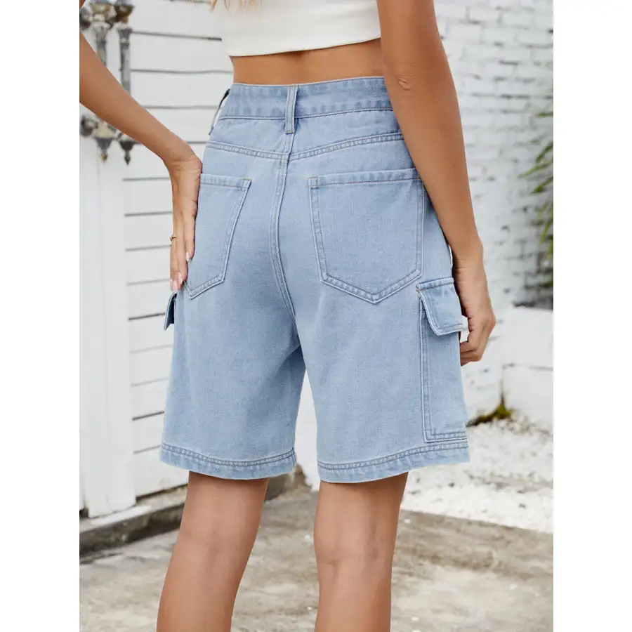 High Waist Pocketed Cargo Denim Shorts