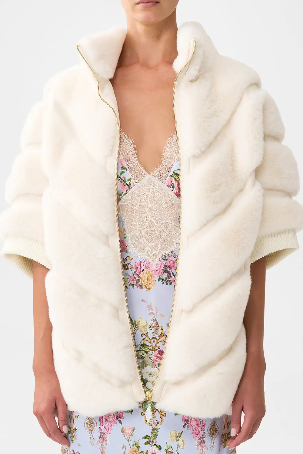 Faux Fur Short Sleeve Slouch Jacket