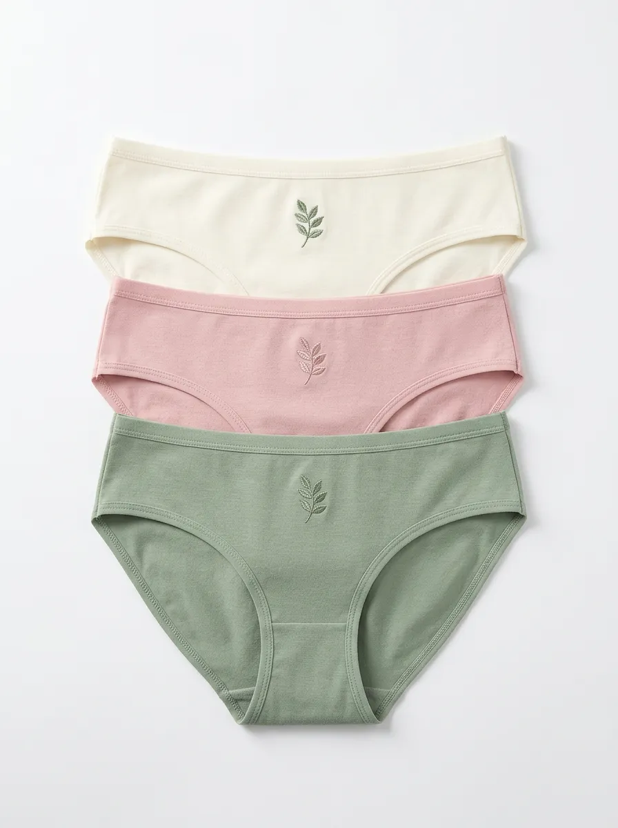 Women's Three-Pair Center Leaf Embroidered Classic Brief Set