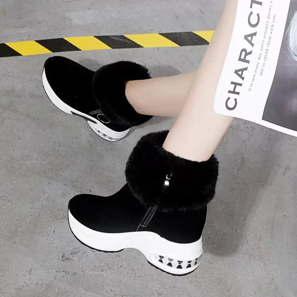 Fuzzy Side-Zip Platform Ankle Boots