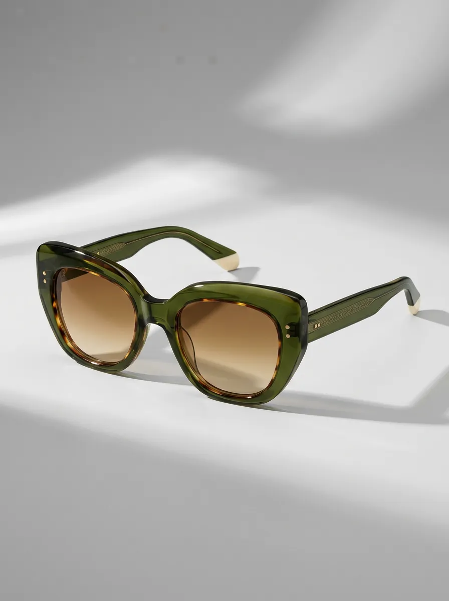 Women's Vintage Cat Eye Olive Green Gradient Lens Sunglasses