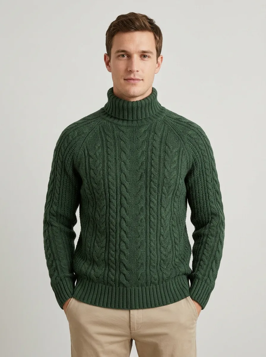 Men's Modern Everyday Cable Knit Turtleneck Sweater