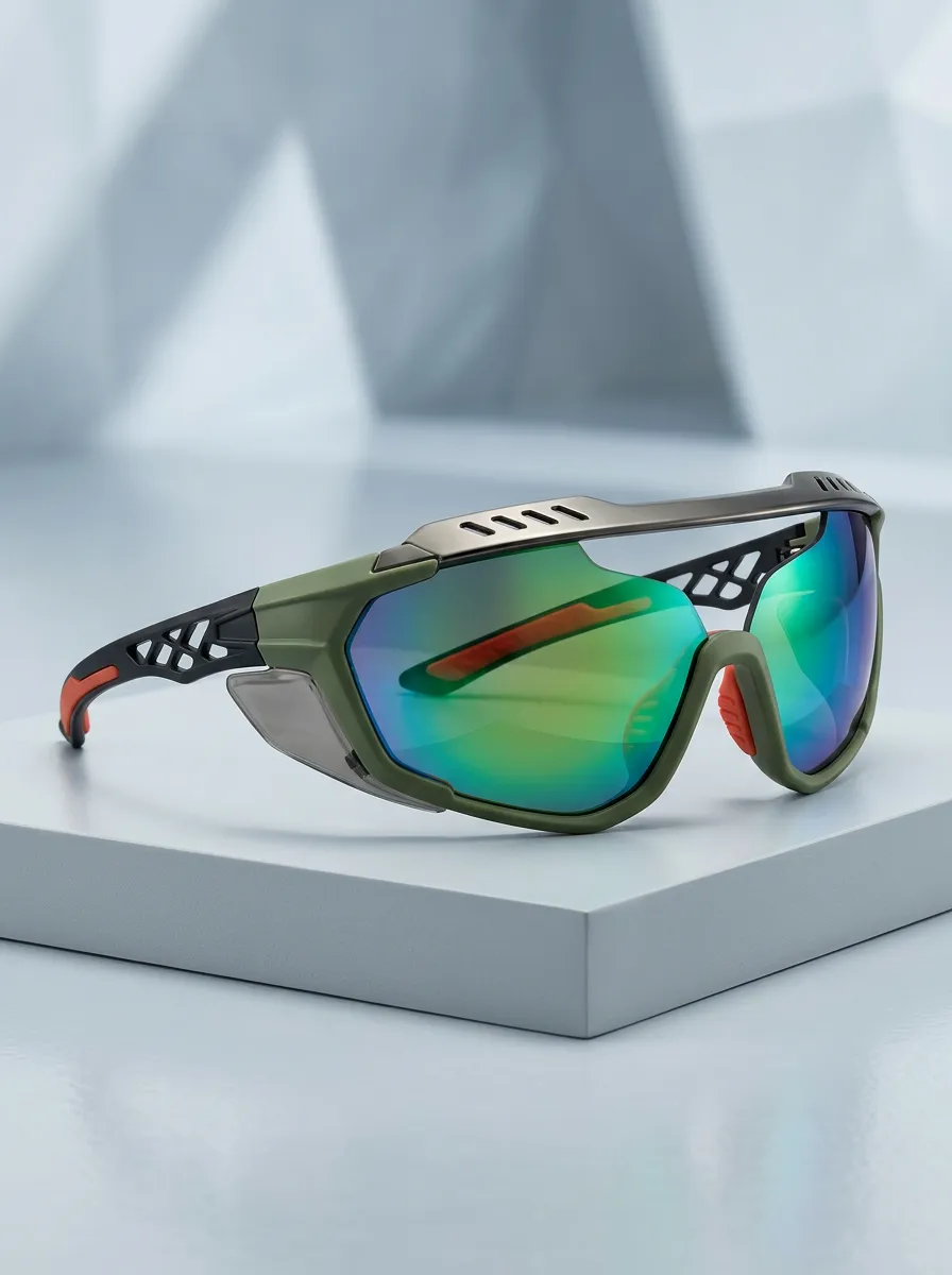 Men's Tactical Sports Cycling Green Mirrored Lens Sunglasses