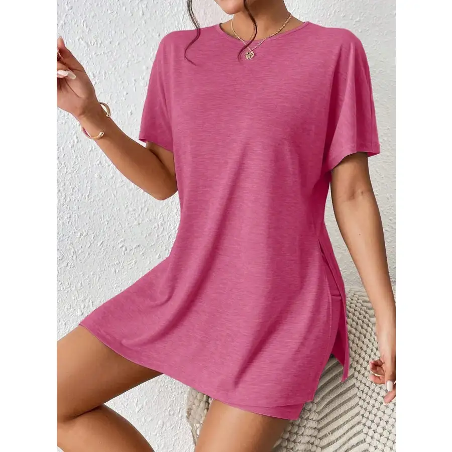 Casual Round Neck T Shirt and Shorts Set