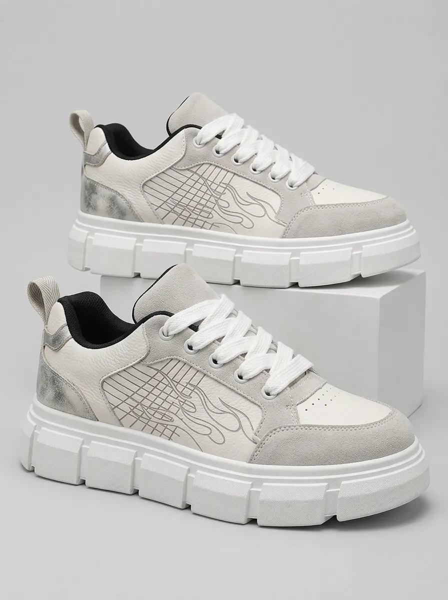 Men's Streetwear Flame Grid Pattern Chunky Skate Shoes