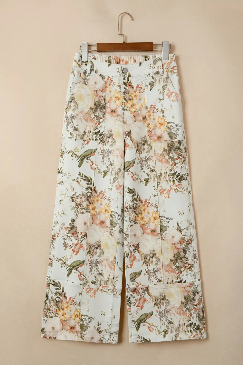 Women's Vintage Style Floral Print High Waist Wide Leg Jeans