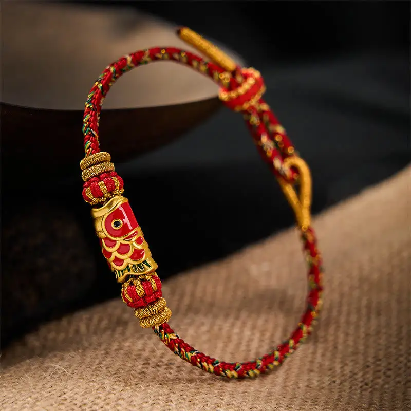 Hand Woven String Koi Fish Flower Bracelet