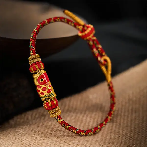 Hand Woven String Koi Fish Flower Bracelet
