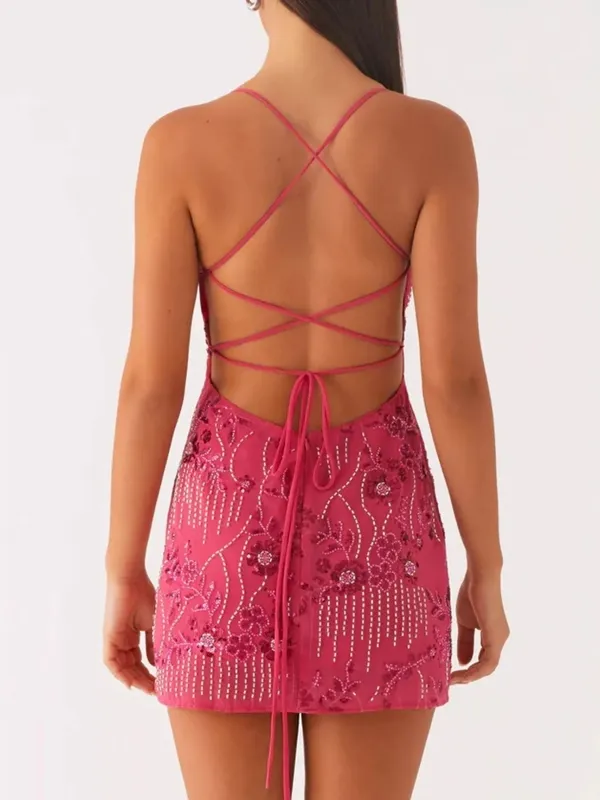 Beaded Floral Mini Dress