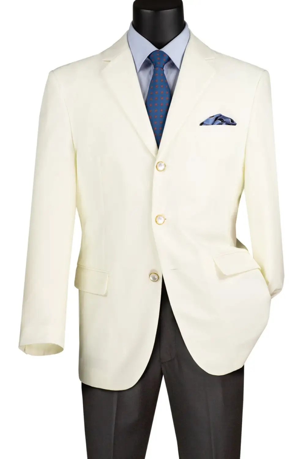 Ivory Regular Fit Solid Single Breasted Three Button Notch Lapel Blazer