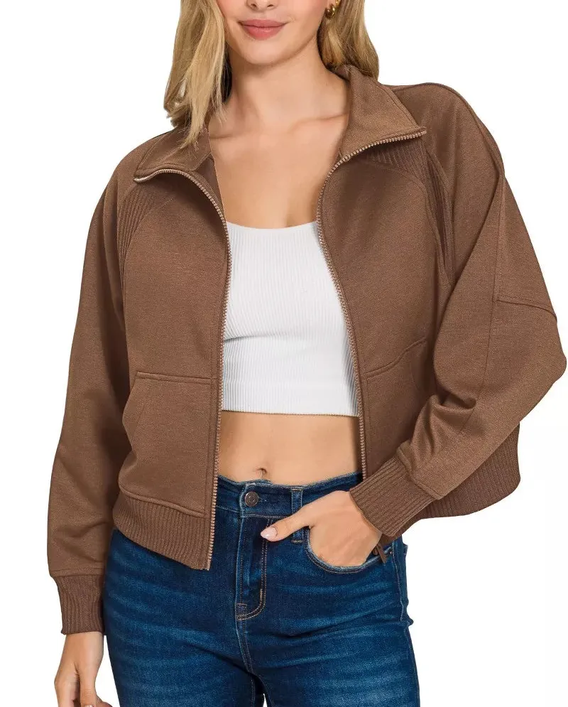 Scuba Full Zip Cropped Jacket with Pockets