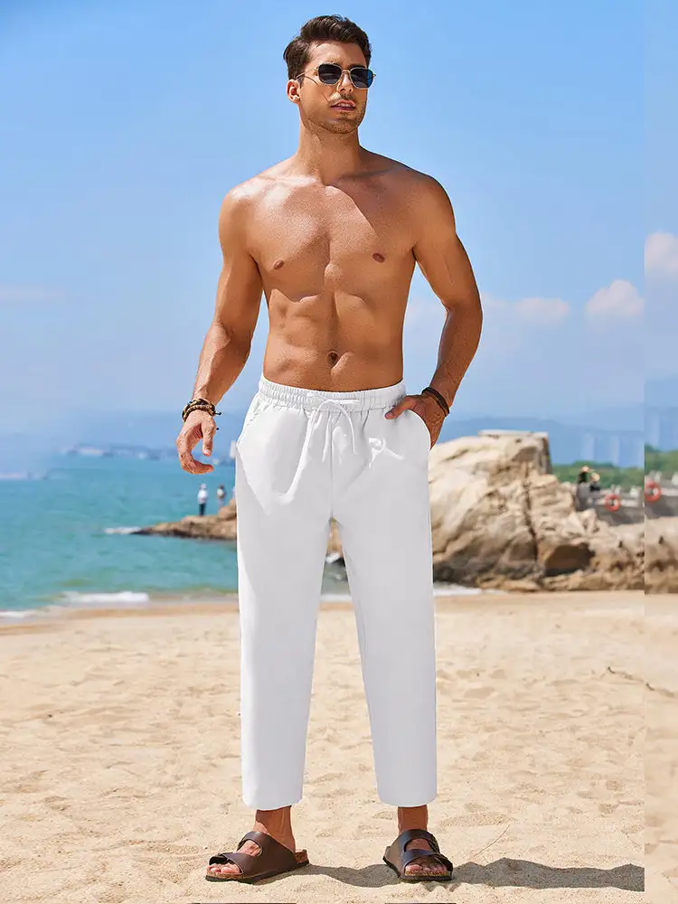 Casual Linen Blend Summer Trousers Pants