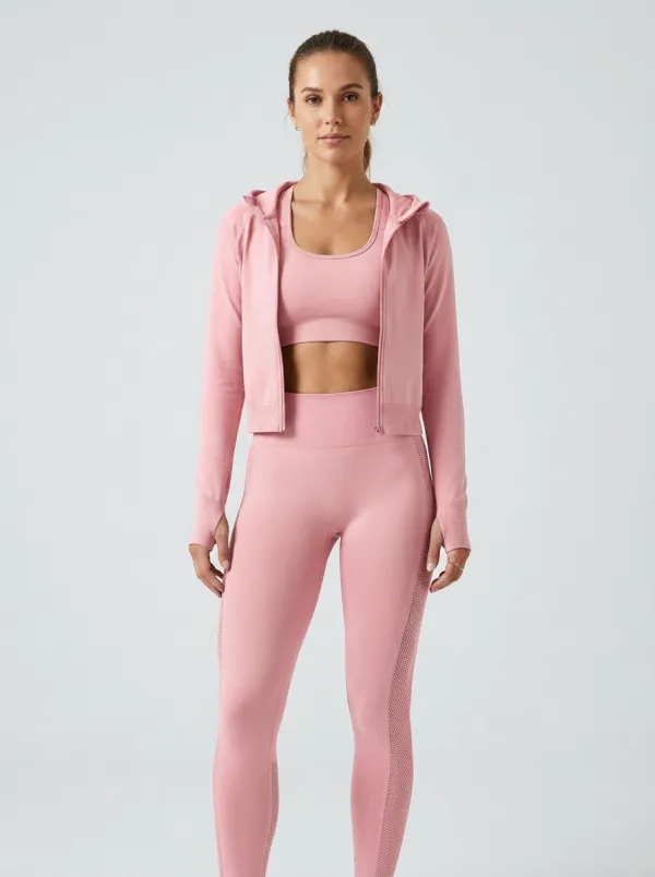 Streetwear Mesh Detail Seamless Design Set Women's Three Piece Activewear Set