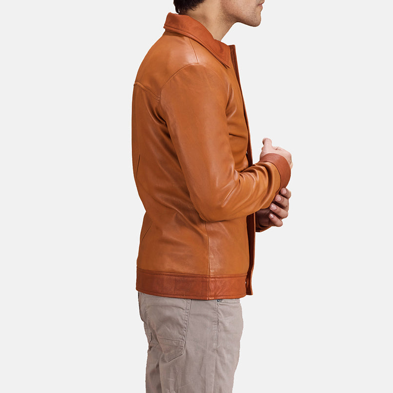 Men's Tonal Detail Leather Jacket
