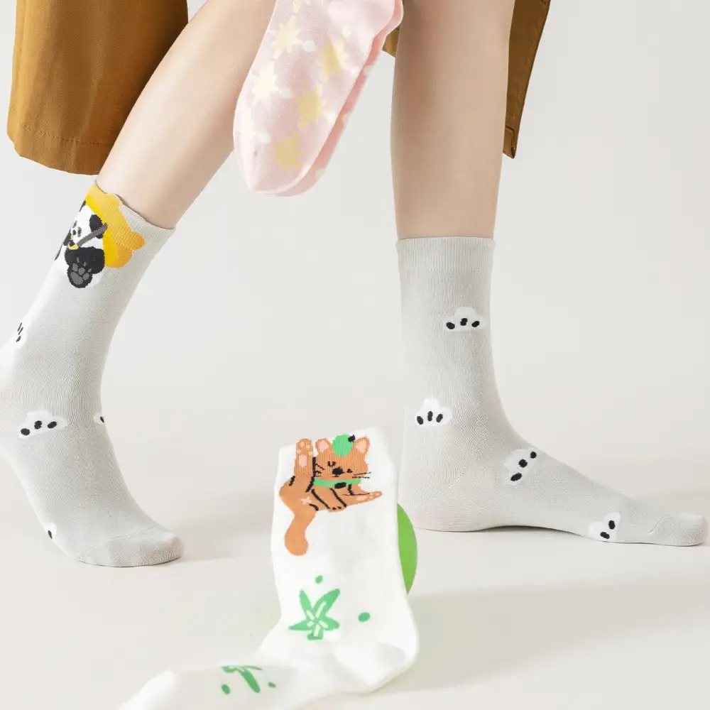 Whimsical Panda Cloud Crew Socks