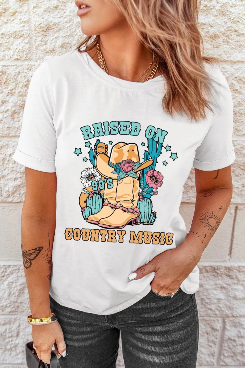White Raised On Country Music Tee