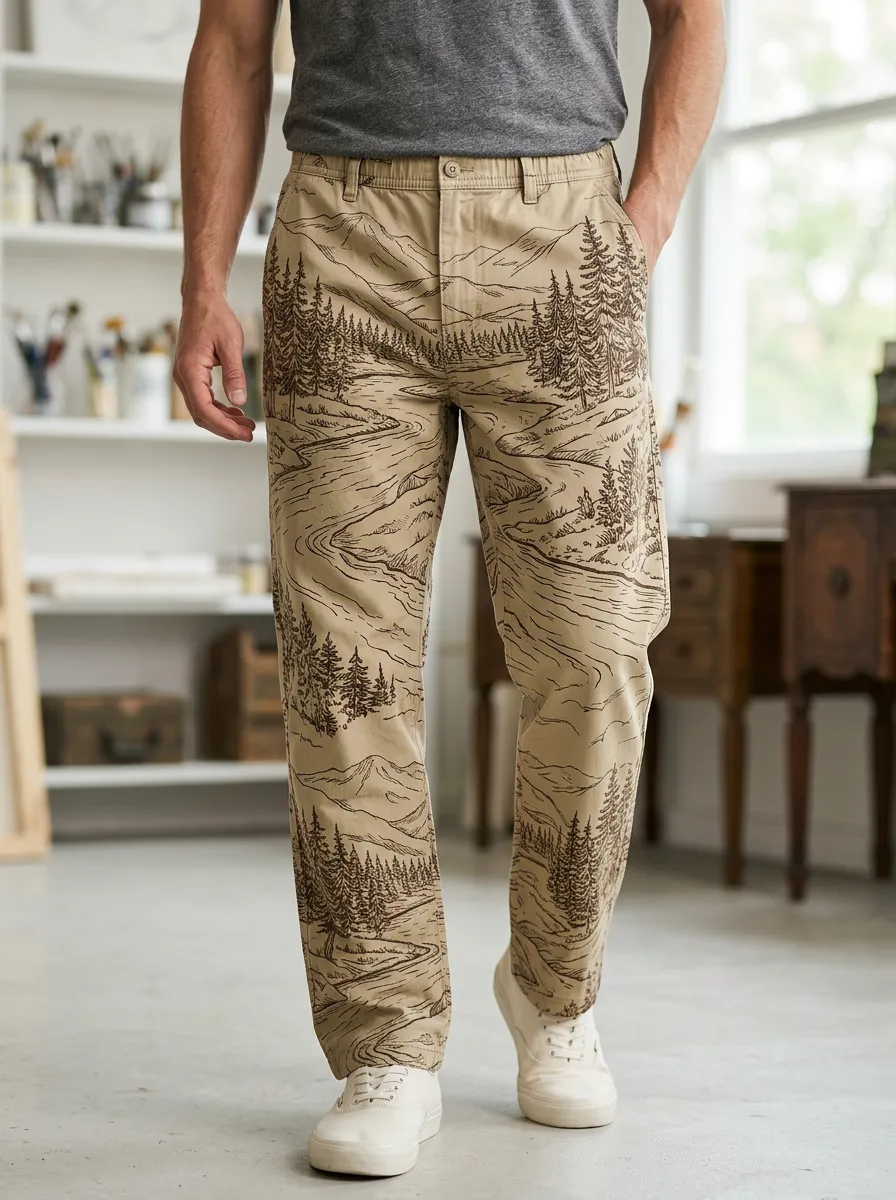 Men's Landscape Print Casual Trousers