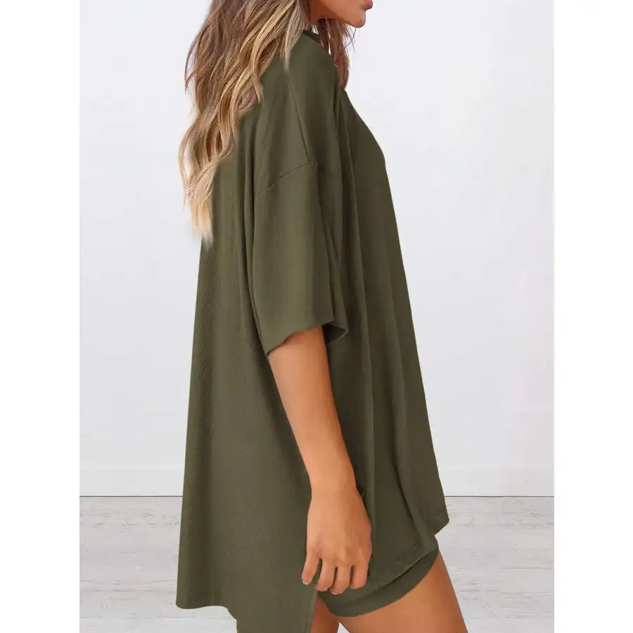 Oversized Round Neck Top and Shorts Set