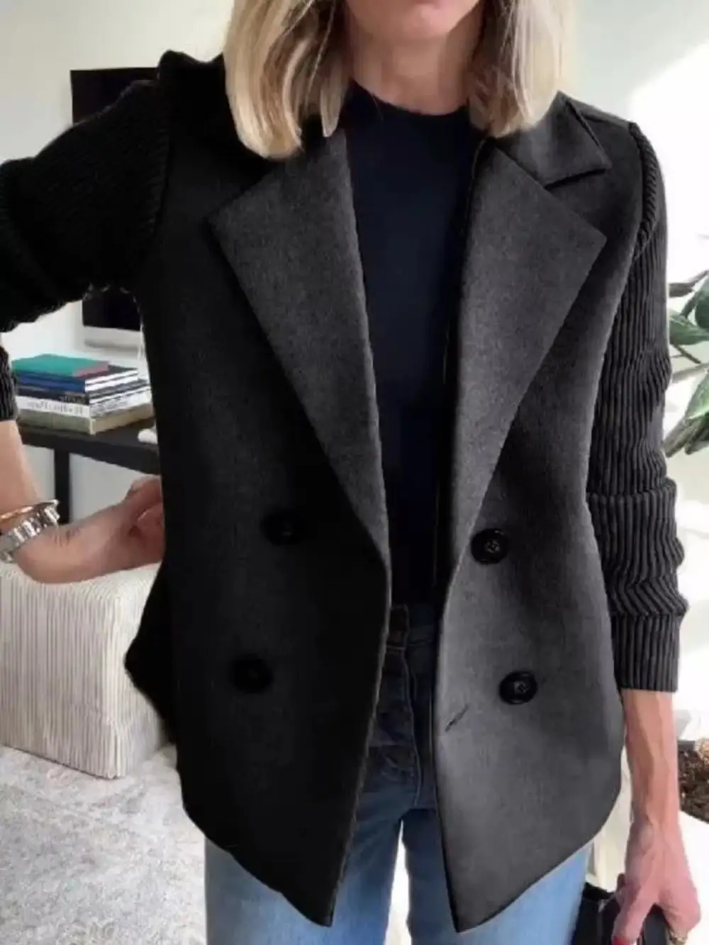 Double-Breasted Knit Blazer